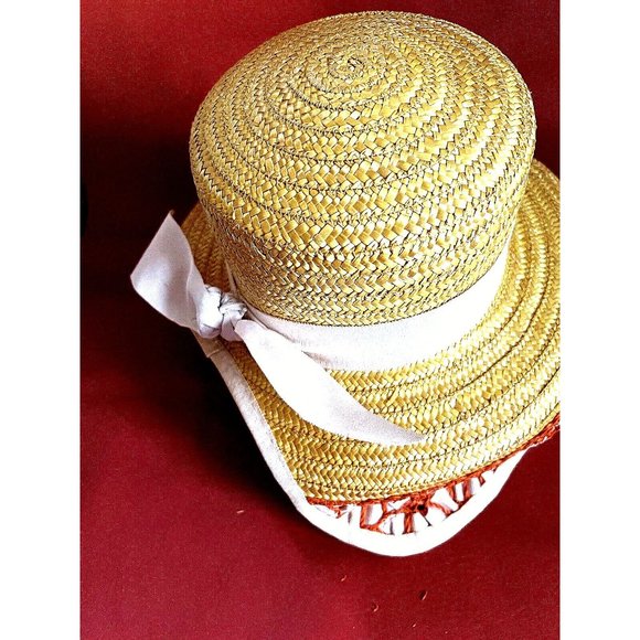 Audrey Hepburn Sun Hat Italy 70s Vintage Straw Wicker Woven Crochet Ribbon Brim main image 10